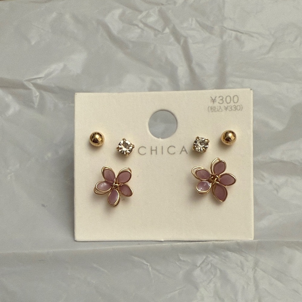 Floral Earrings with Pink and Gold Accents